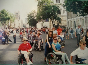 9 July 1994, Whitehall, London - Disabled People Rights Now demo, for new Anti-Discrimination Law
